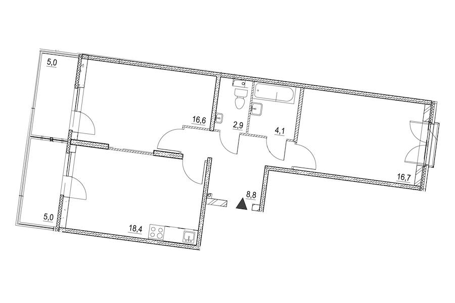 2-комнатная квартира 70.5 м², 2/8 эт., ЖК «Квартал Che»